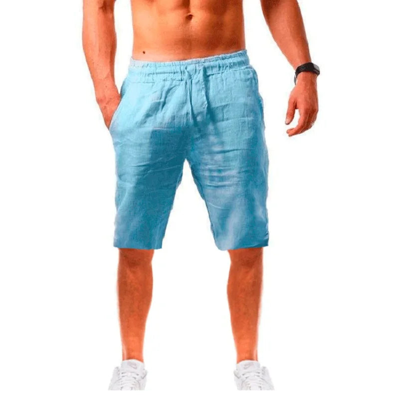 Shorts Masculinos de Algodão e Linho,