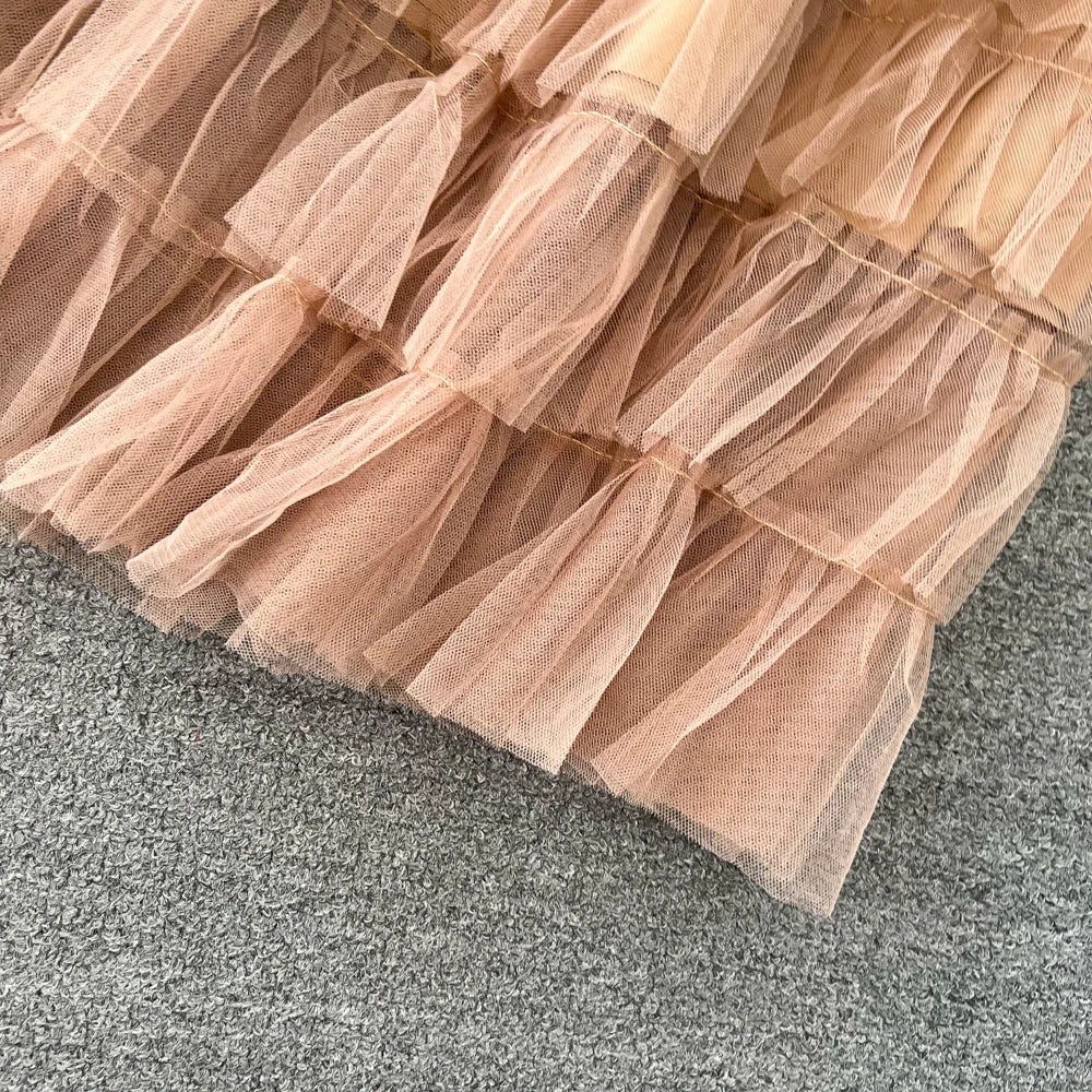 Conjunto de Saia Faionable Cintura Alta em Camadas