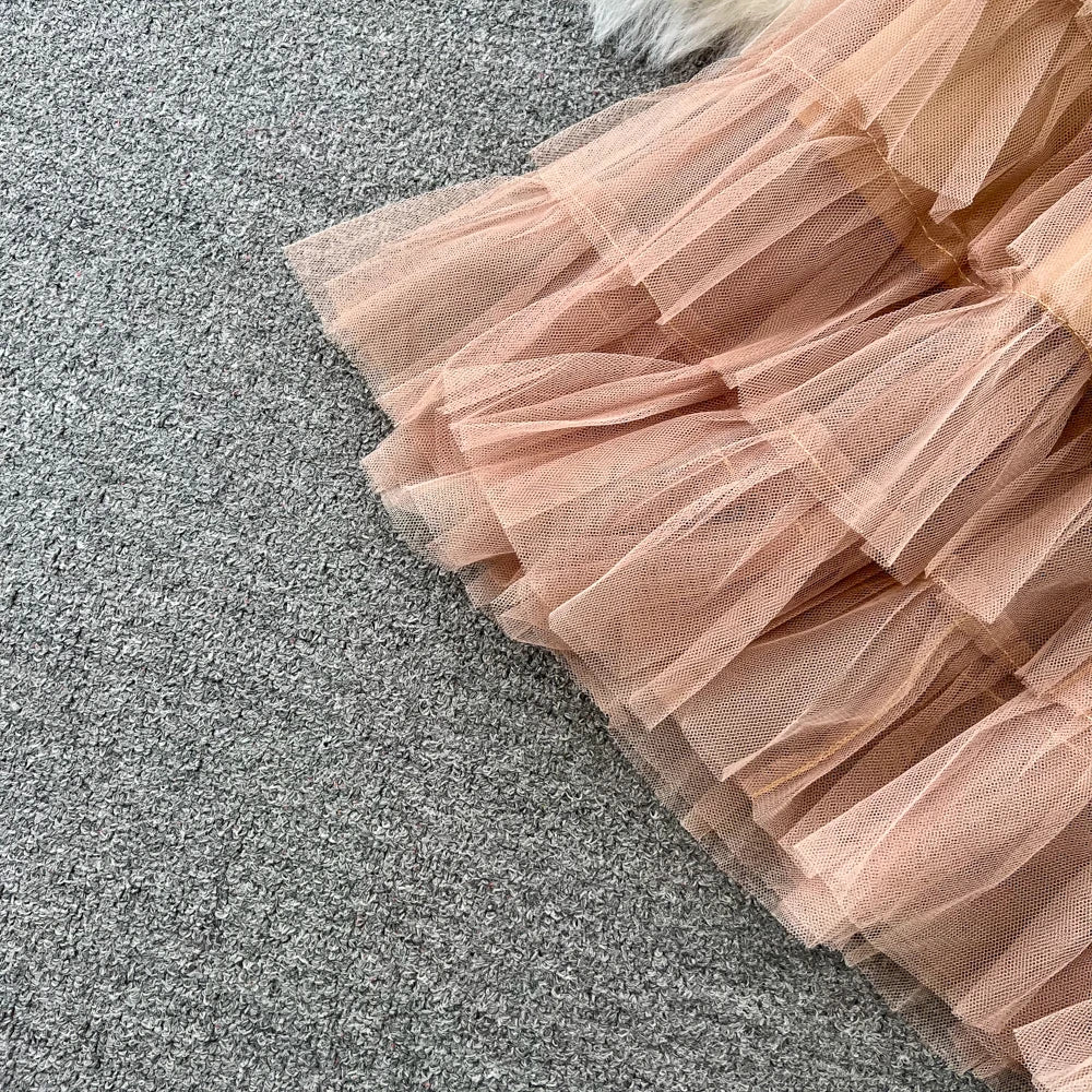 Conjunto de Saia Faionable Cintura Alta em Camadas