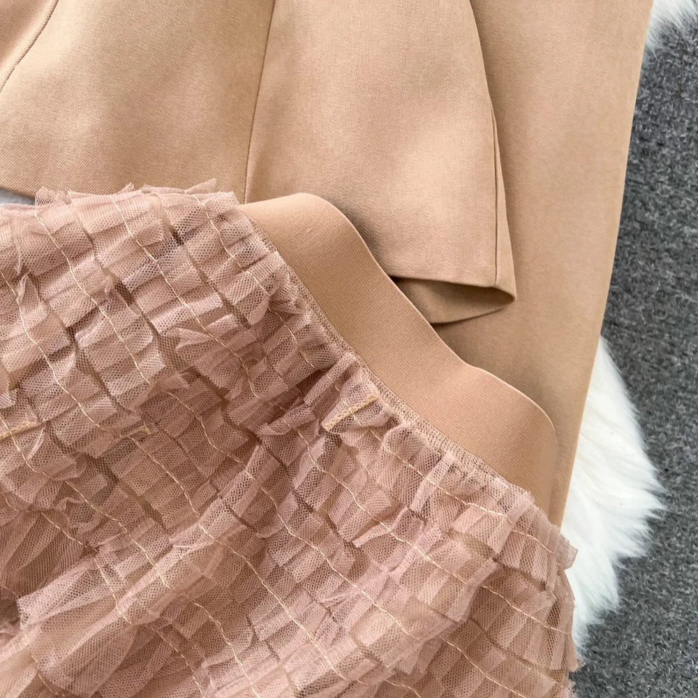 Conjunto de Saia Faionable Cintura Alta em Camadas