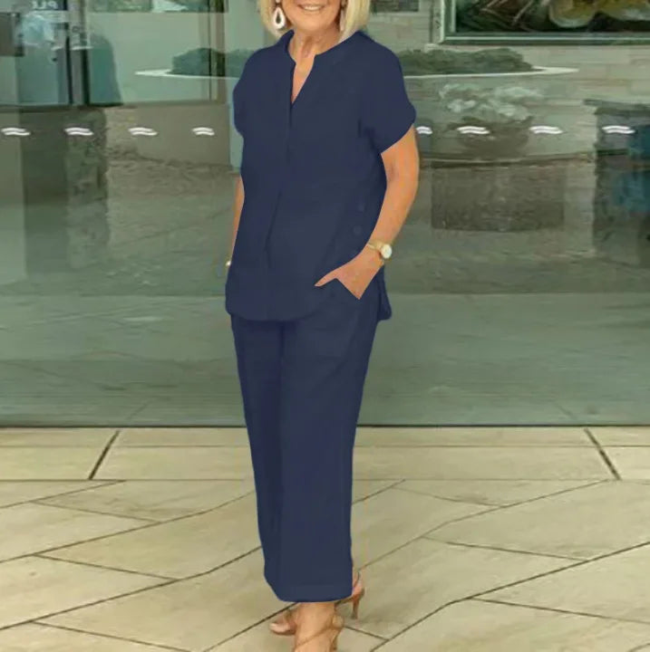 Conjunto Feminino de Camisa de Algodão e Linho