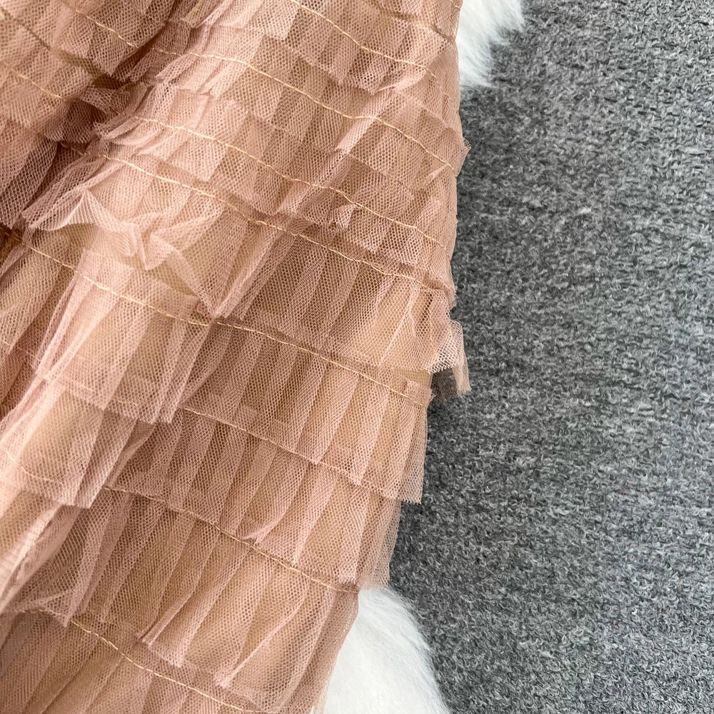 Conjunto de Saia Faionable Cintura Alta em Camadas