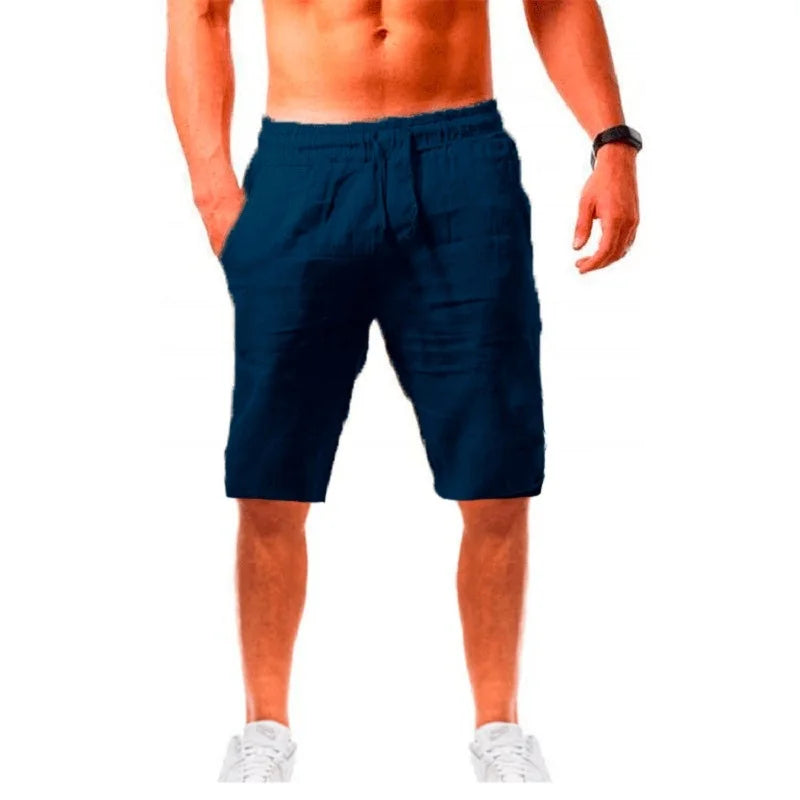 Shorts Masculinos de Algodão e Linho,