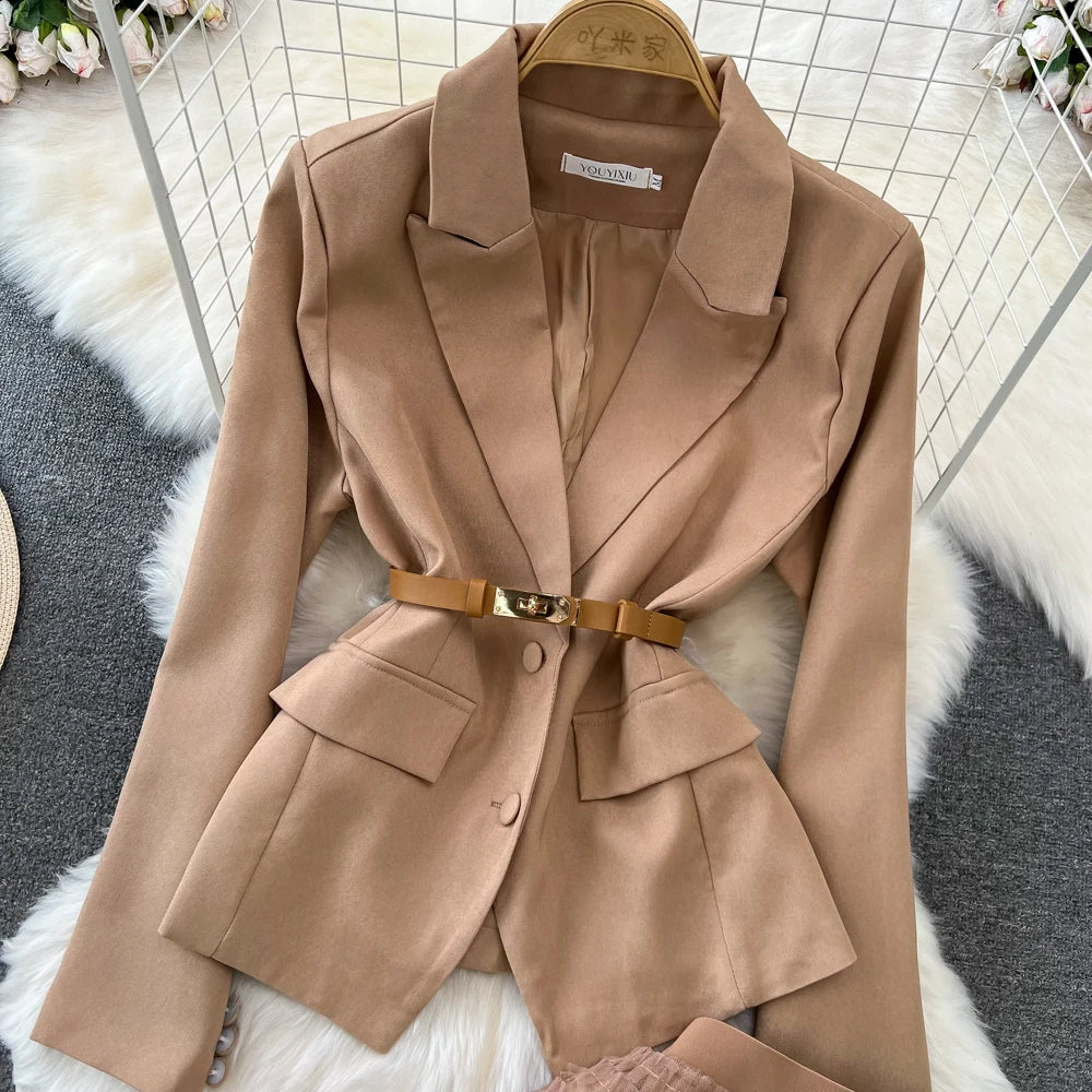 Conjunto de Saia Faionable Cintura Alta em Camadas