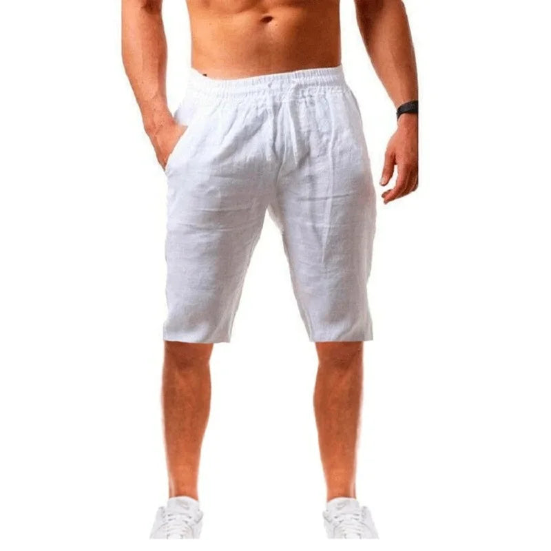 Shorts Masculinos de Algodão e Linho,