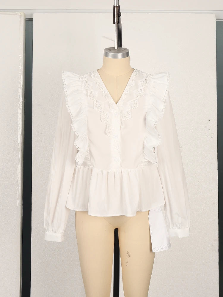 Blusa Casual com Renda e Babados