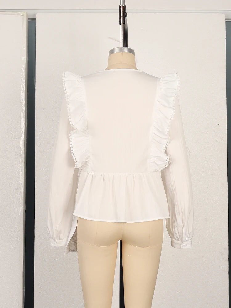 Blusa Casual com Renda e Babados