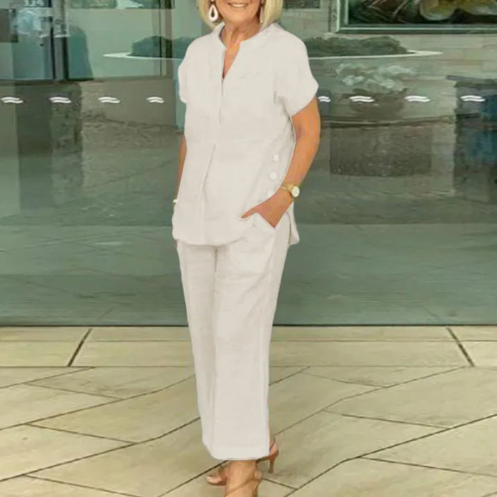 Conjunto Feminino de Camisa de Algodão e Linho