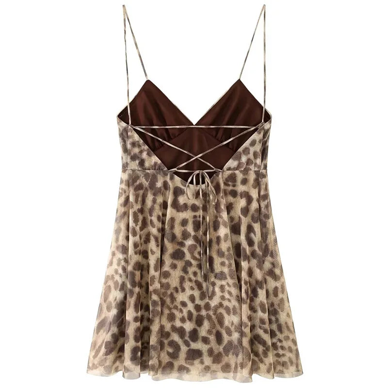 Vestido  Leopard Slip  Mini em Tule Estampado,