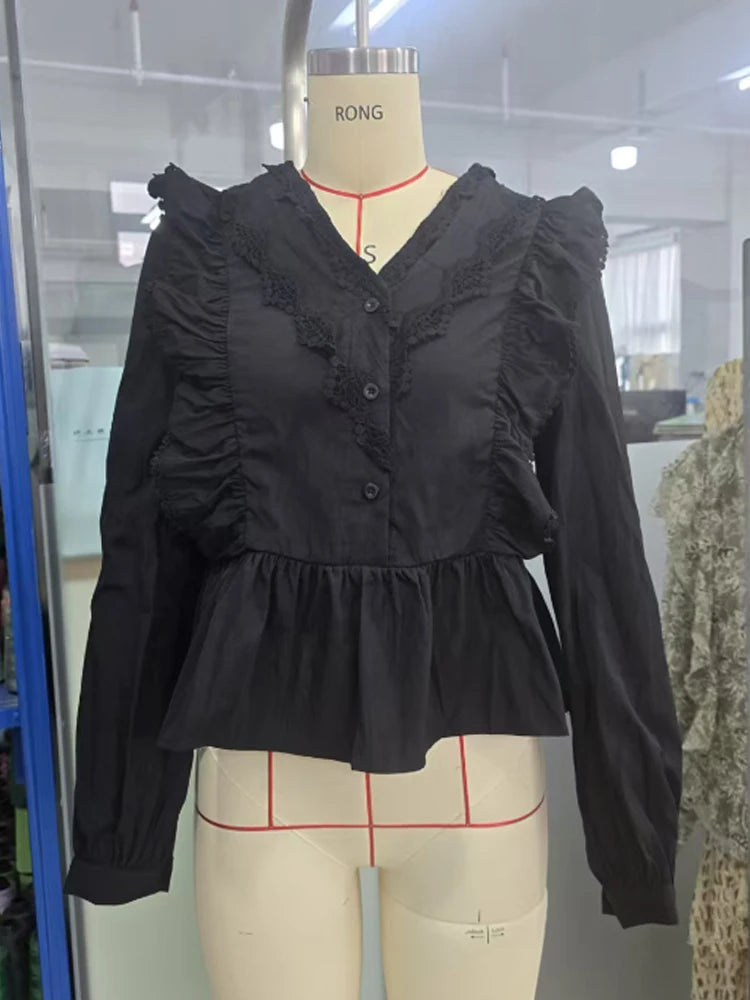 Blusa Casual com Renda e Babados