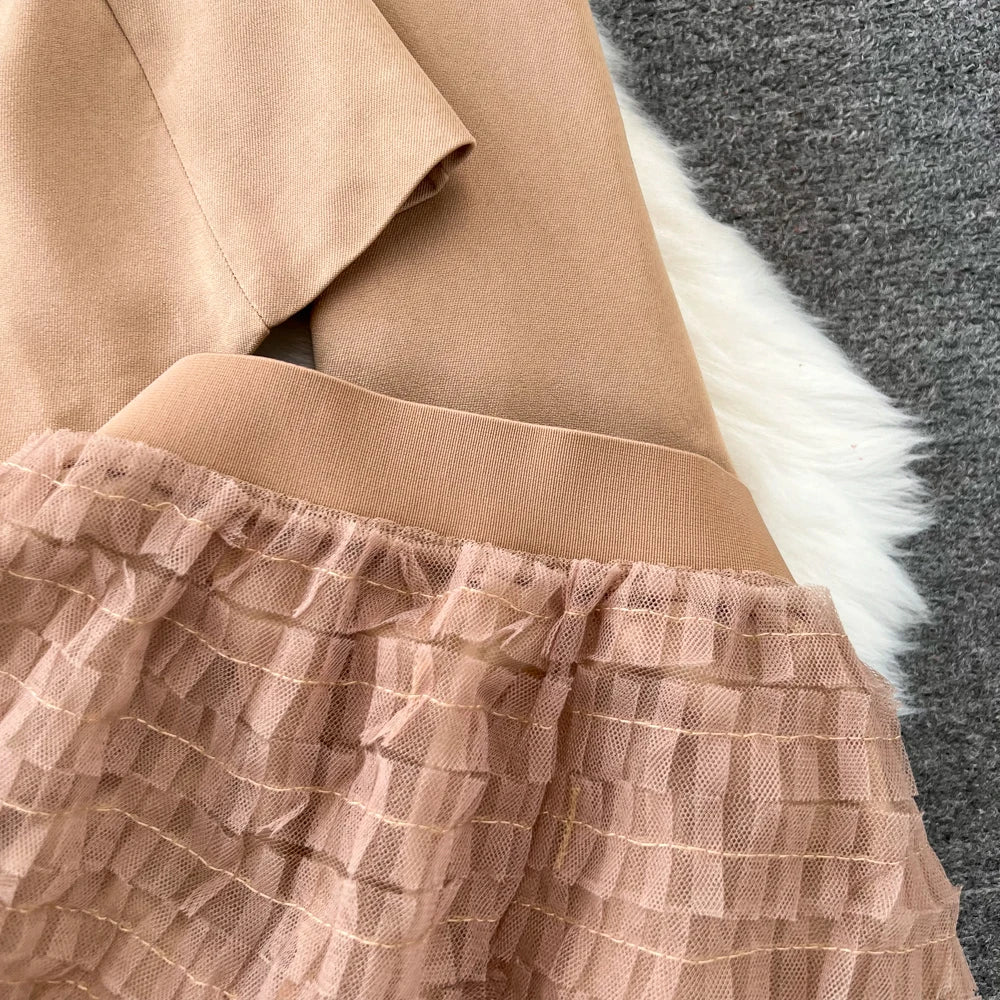 Conjunto de Saia Faionable Cintura Alta em Camadas