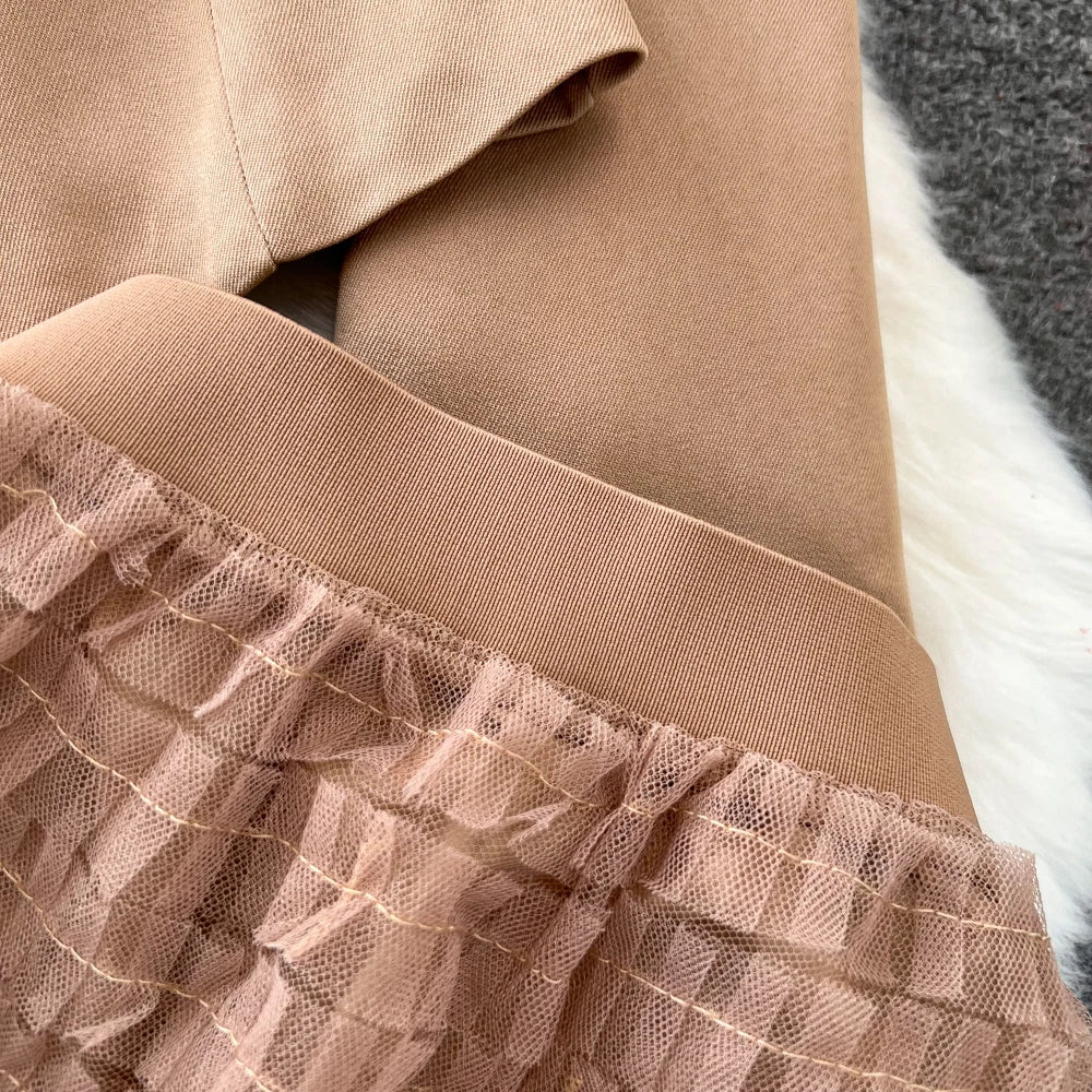 Conjunto de Saia Faionable Cintura Alta em Camadas