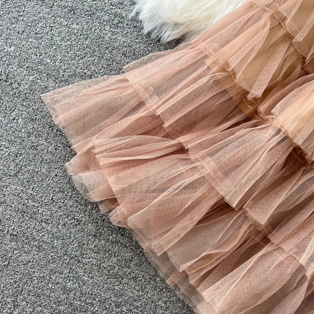 Conjunto de Saia Faionable Cintura Alta em Camadas