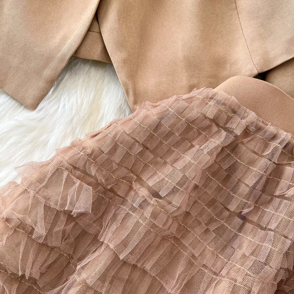 Conjunto de Saia Faionable Cintura Alta em Camadas