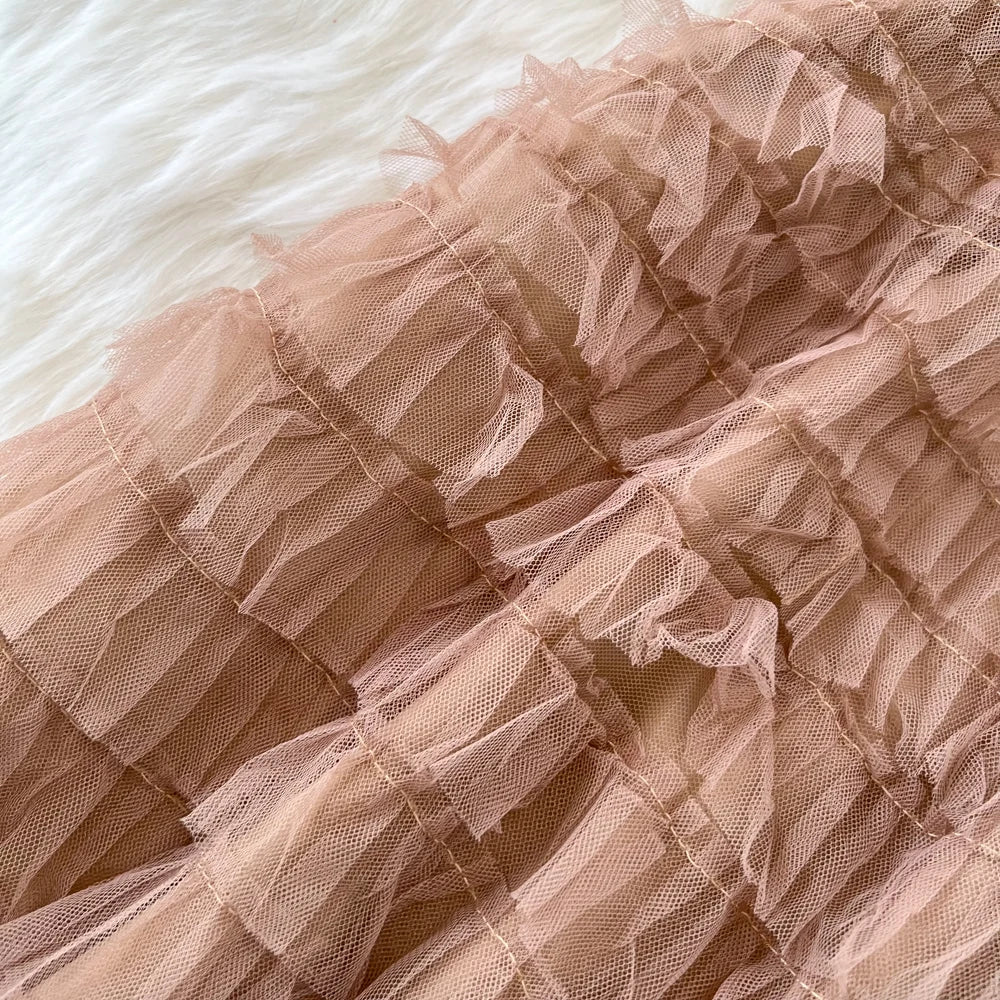 Conjunto de Saia Faionable Cintura Alta em Camadas